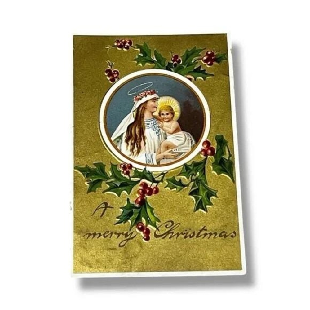 Postcard A Merry Christmas Mary Baby Jesus Embossed Gilded c1910 C369